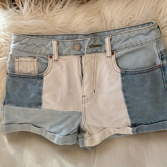 PacSun Pants - PacSun Patchwork Light Blue and White Denim Cutoff Shorts